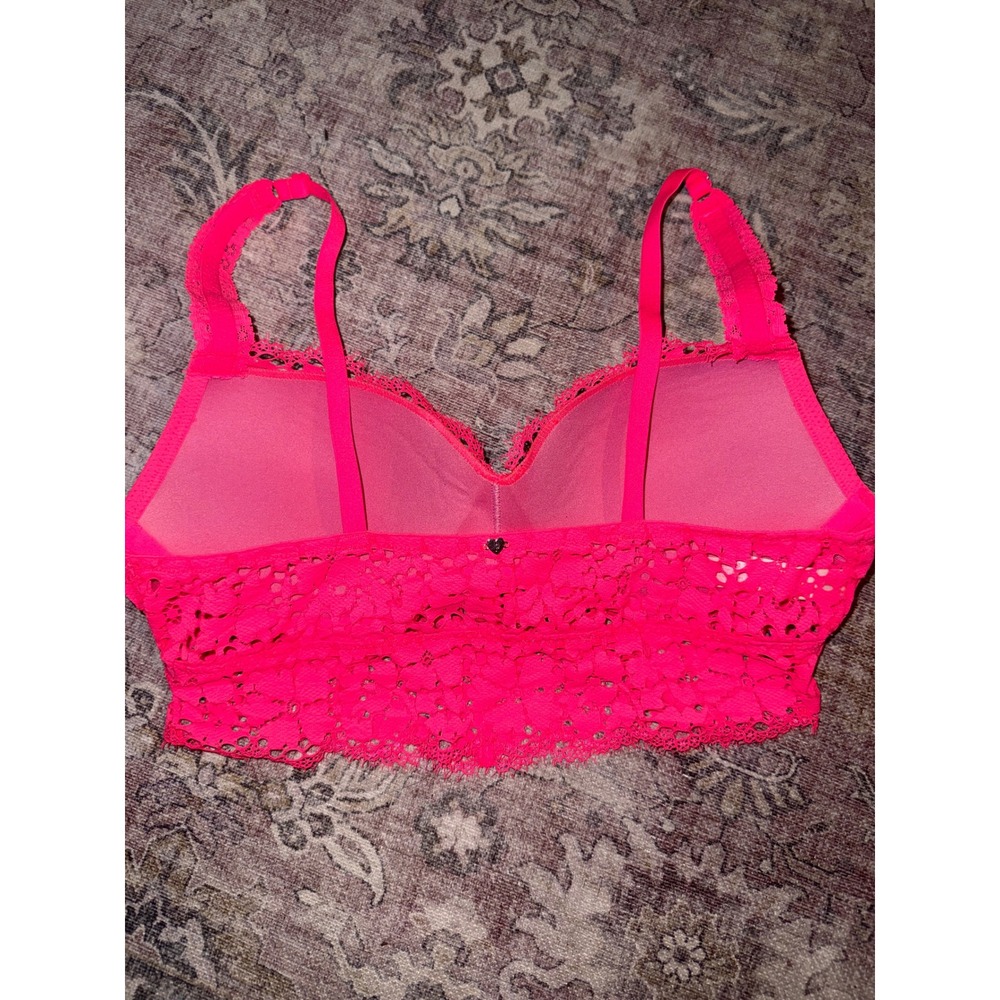 Victoria's Secret PINK Lace Bralette Neon Pink Padded Wired Bra Women's Size S - Picture 2 of 3